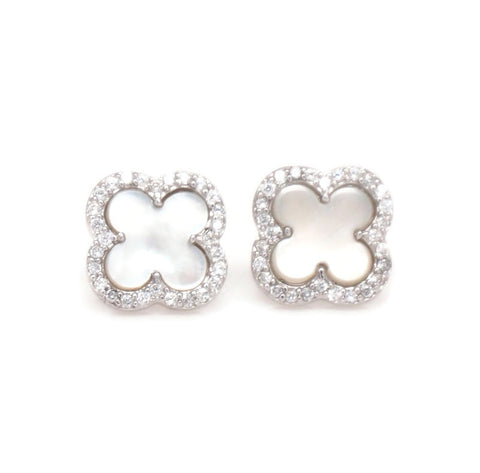 Cubic Zirconia Clovers Mother Of Pearl Sterling silver