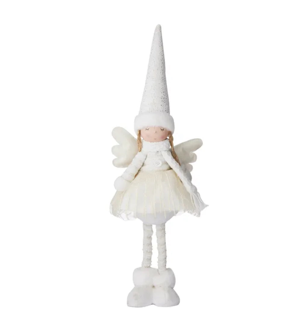 White gnome figurine with a long hat on a white background