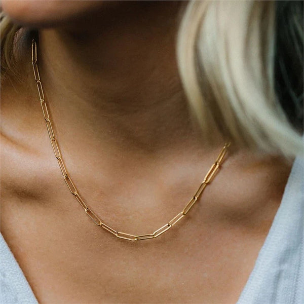 Paperclip Gold 18k Plated stainless Steel Chain Necklace
