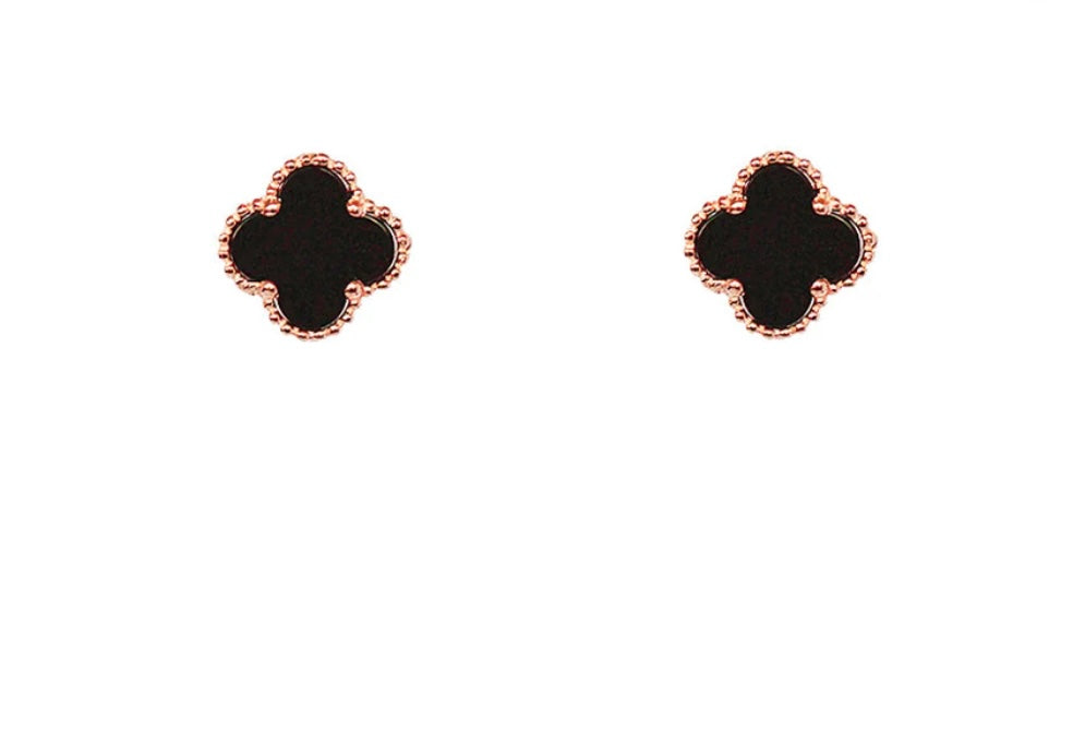 Bianca Clover Black Agate Earrings Rose Gold