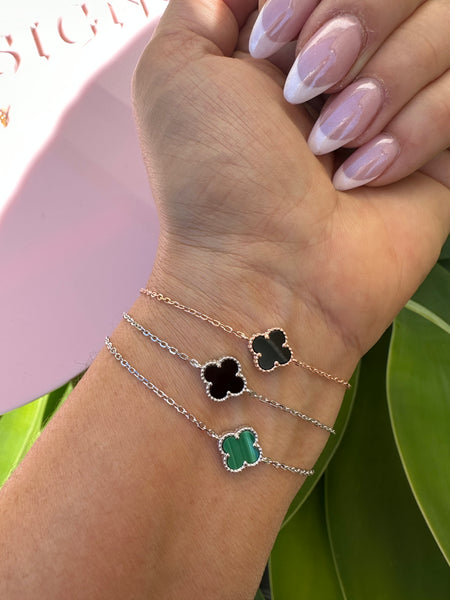 Bianca Clover Malachite Bracelet in Sterling Silver
