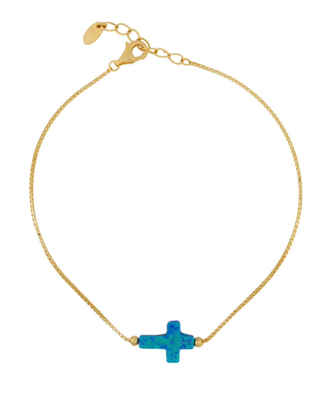 Gold Blue Opal Cross Bracelet
