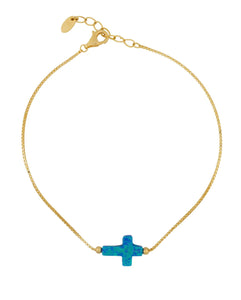 Gold Blue Opal Cross Bracelet