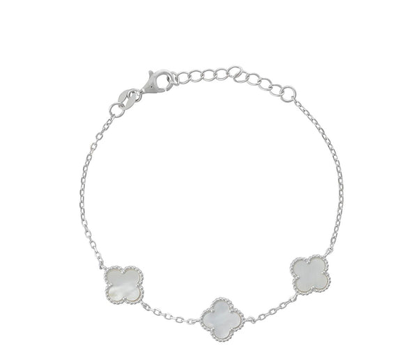 Sterling Silver Mother Of Pearl Multi Clover Bracelet Byou Designs
