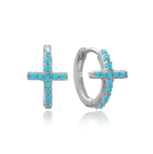 Turquoise Cross Hoop Earrings