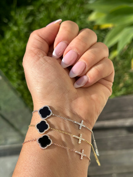 Clover and Cross Bracelet Black Onyx