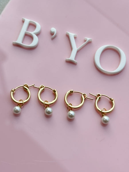 Classic Pearl Hoops Gold Filled