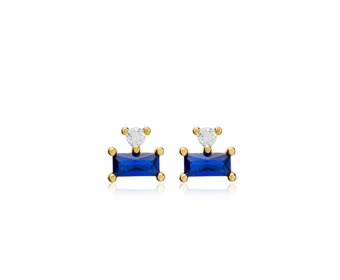 Gold Baguette Sapphire Earrings