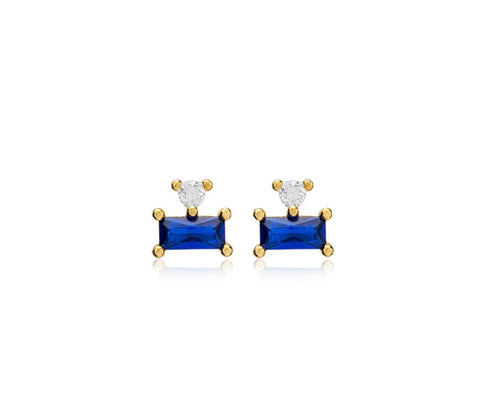 Gold Baguette Sapphire Earrings