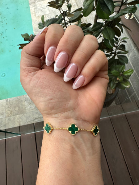 Belle Gold Malachite Clover Bracelet