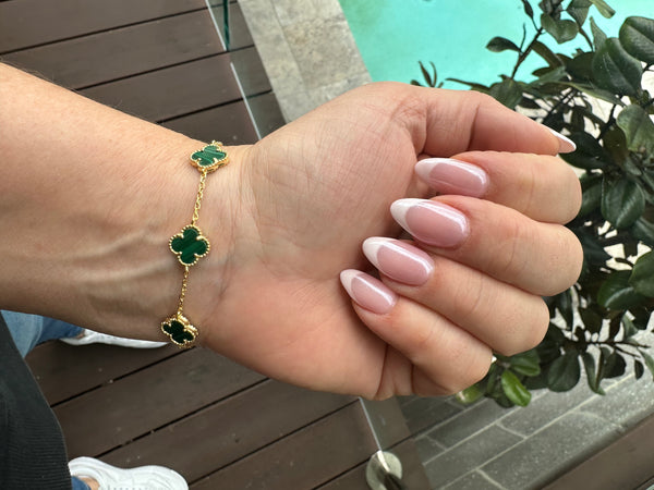 Belle Gold Malachite Clover Bracelet