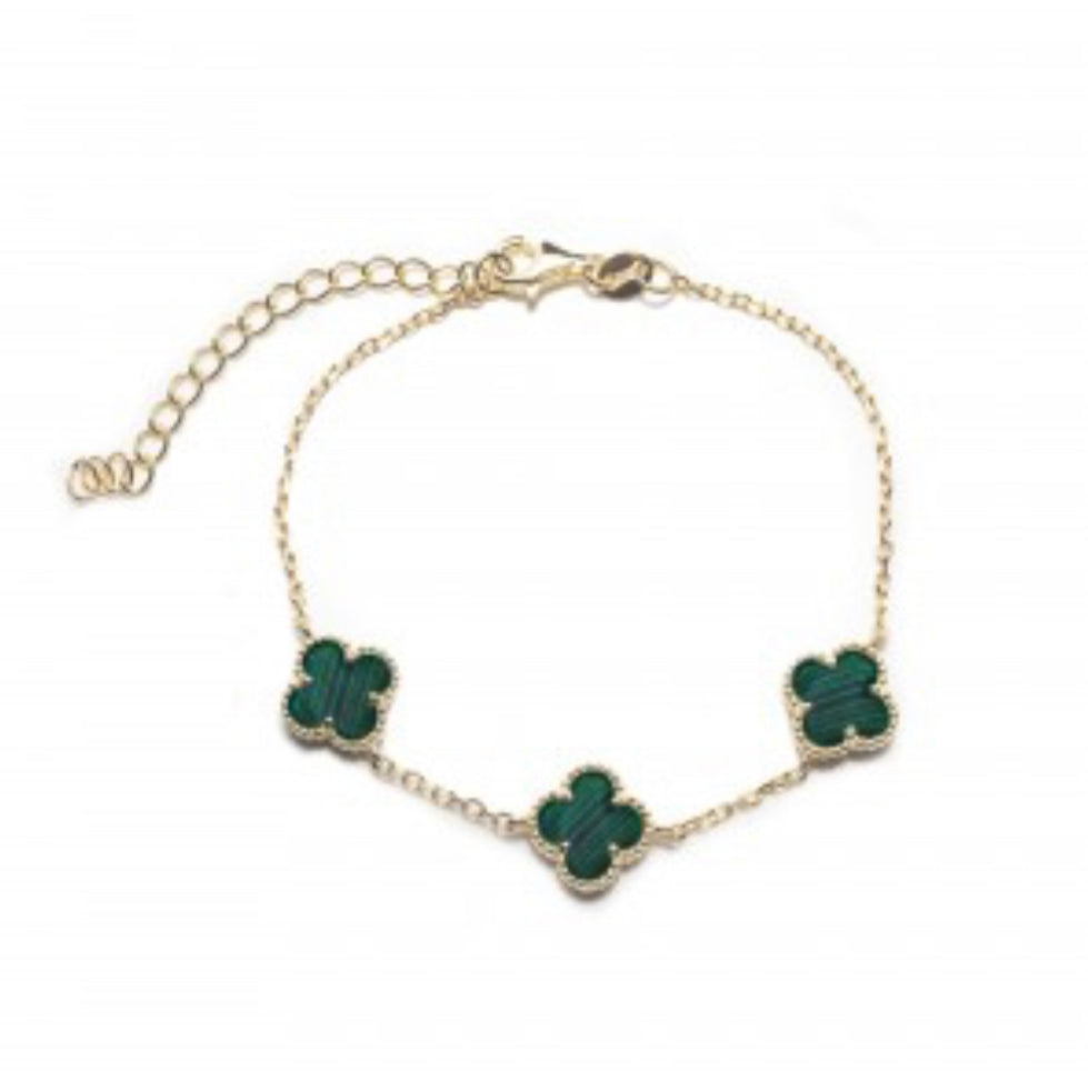 Belle Gold Malachite Clover Bracelet