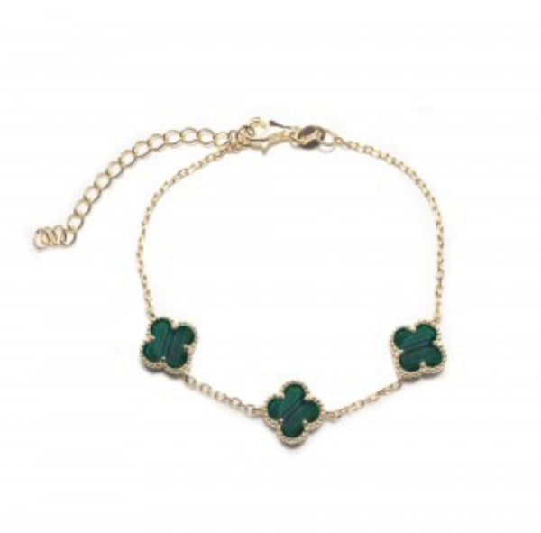 Belle Gold Malachite Clover Bracelet