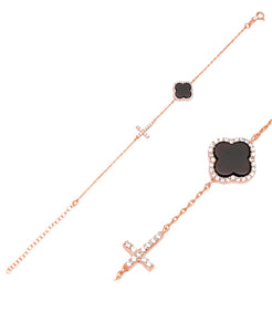 Clover and Cross Bracelet Black Onyx