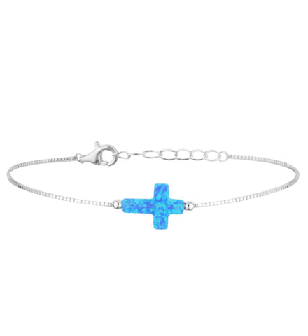 Blue Opal Cross Bracelet Silver