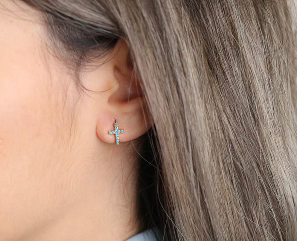 Turquoise Cross Hoop Earrings