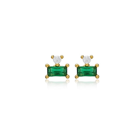 Gold Baguette Emerald Earrings