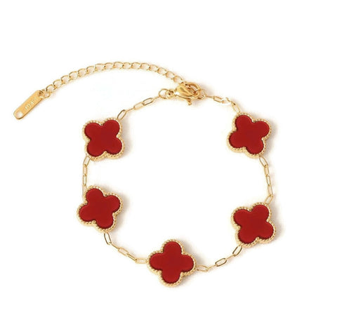 18k Gold Plated Red Enamel Clover Bracelet - Byou Designs