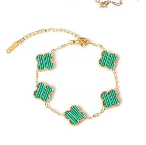 Clover Emerald Enamel 18k Gold Plated Bracelet