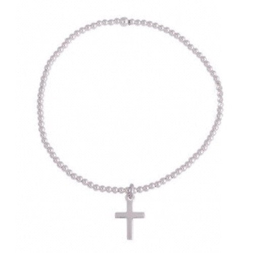 Silver Cross Beaded Stretch Bracelet