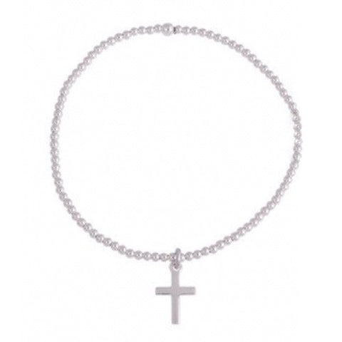 Silver Cross Beaded Stretch Bracelet