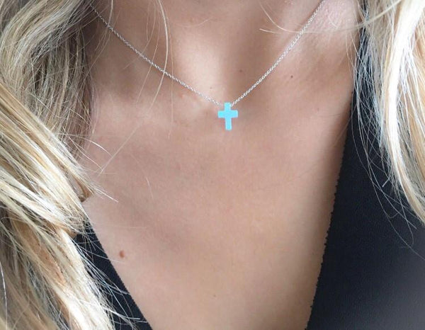 Blue Opal Cross Necklace