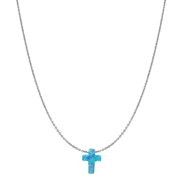 Blue Opal Cross Necklace Sterling SilverByou Designs