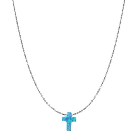 Blue Opal Cross Necklace Sterling SilverByou Designs