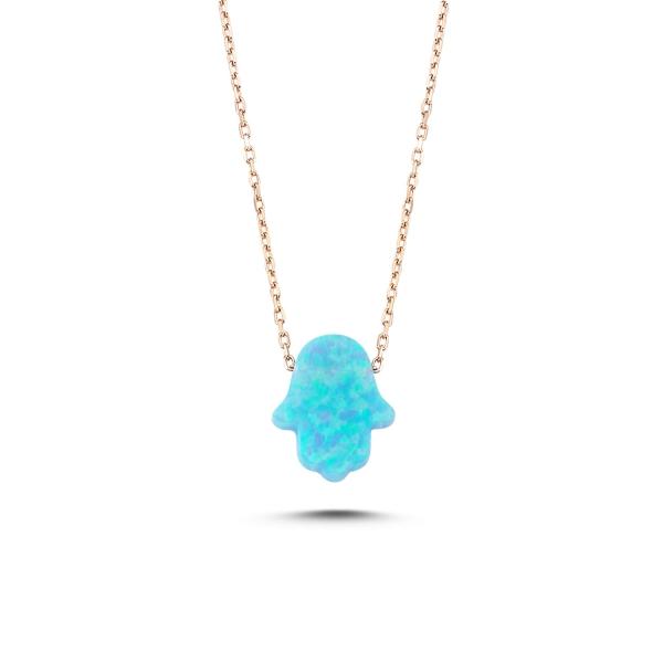 Australian Blue Opal Hamsa Necklace In Rose Gold Chain