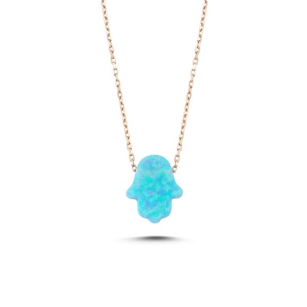 Australian Blue Opal Hamsa Necklace In Rose Gold Chain