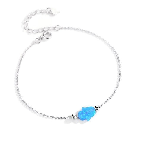 Sterling Silver adjustable Blue Opal Hamsa Bracelet Byou Designs