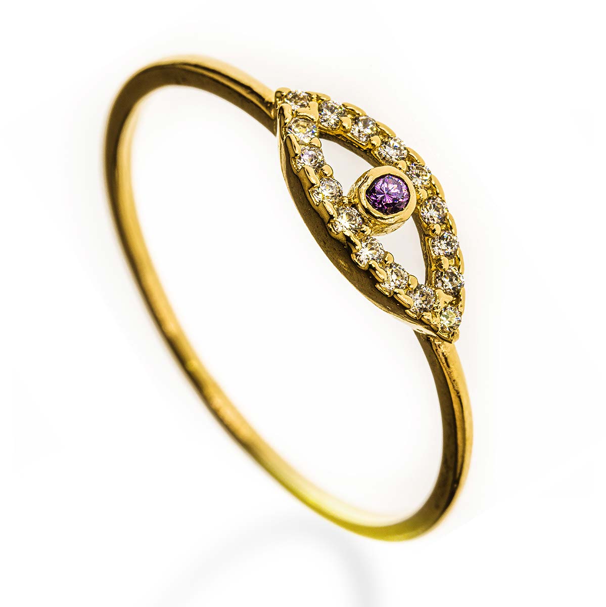 Gold Amethyst Stone Evil Eye Ring - Byou Designs