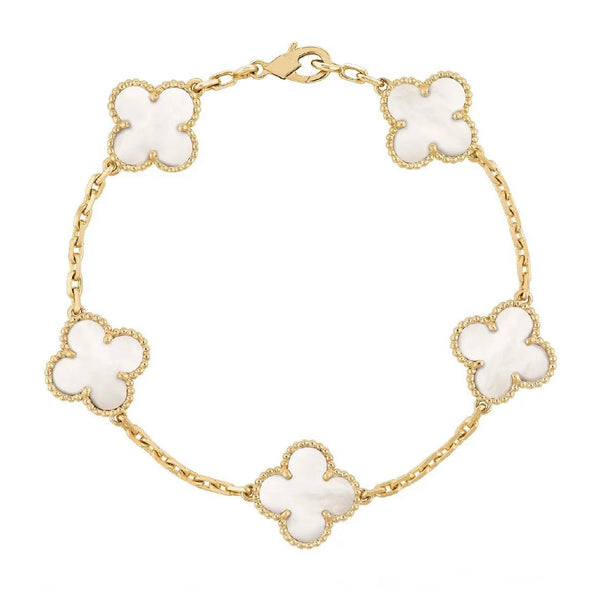 18k Gold Plated Mother of Pearl Clover Bracelet-Byou Designs