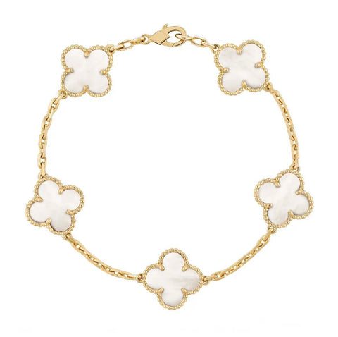 18k Gold Plated Mother of Pearl Clover Bracelet-Byou Designs