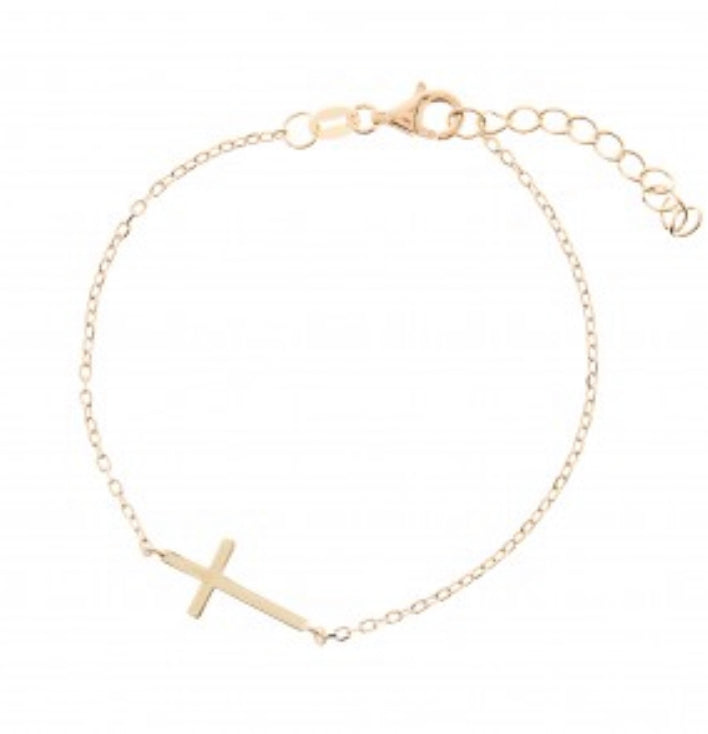 Dainty Sideways Cross Gold Plated Bracelet Byou Designs