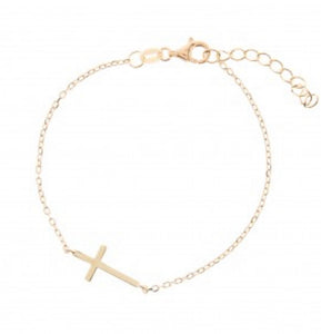 Dainty Sideways Cross Gold Plated Bracelet Byou Designs