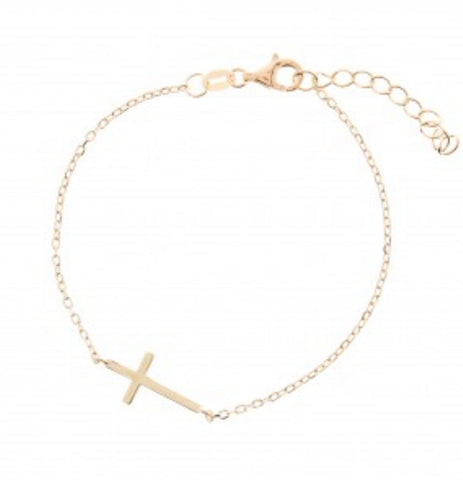 Dainty Sideways Cross Gold Plated Bracelet Byou Designs
