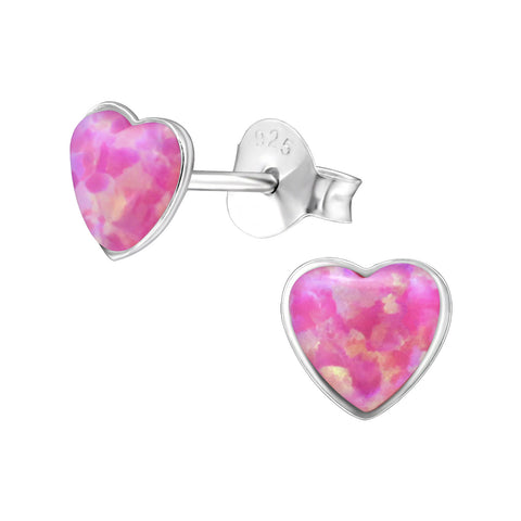 Tara Pink Heart Silver Ear Studs