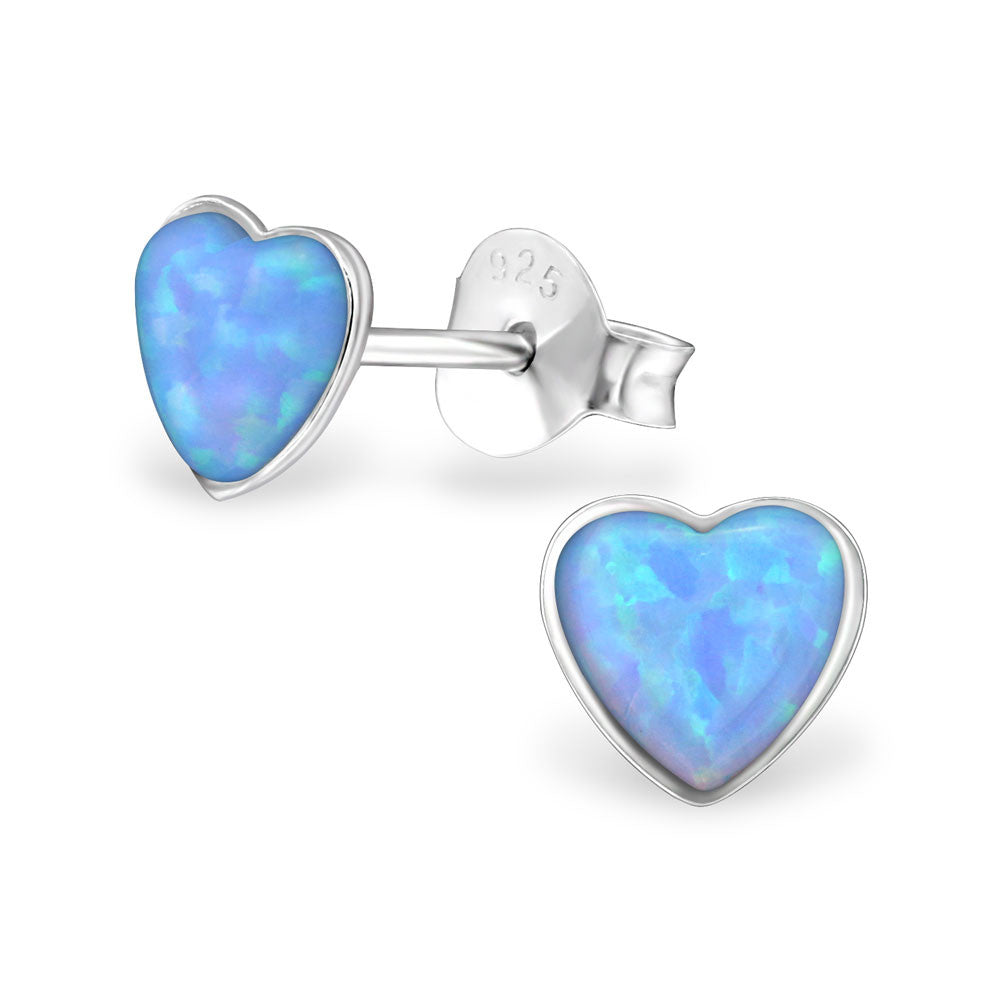 PIPER LOVE HEART OPAL BLUE EAR STUD EARRINGS STERLING SILVER - Byou Designs