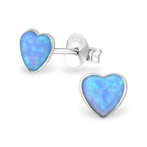 PIPER LOVE HEART OPAL BLUE EAR STUD EARRINGS STERLING SILVER - Byou Designs
