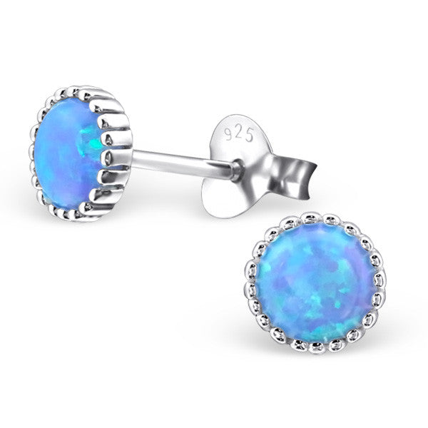 PIPER EAR STUD EARRINGS BLUE OPAL SEMI PRECIOUS STERLING SILVER - Byou Designs