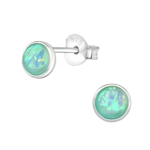 Mint Opal Round Earring Ear Studs - Byou Designs