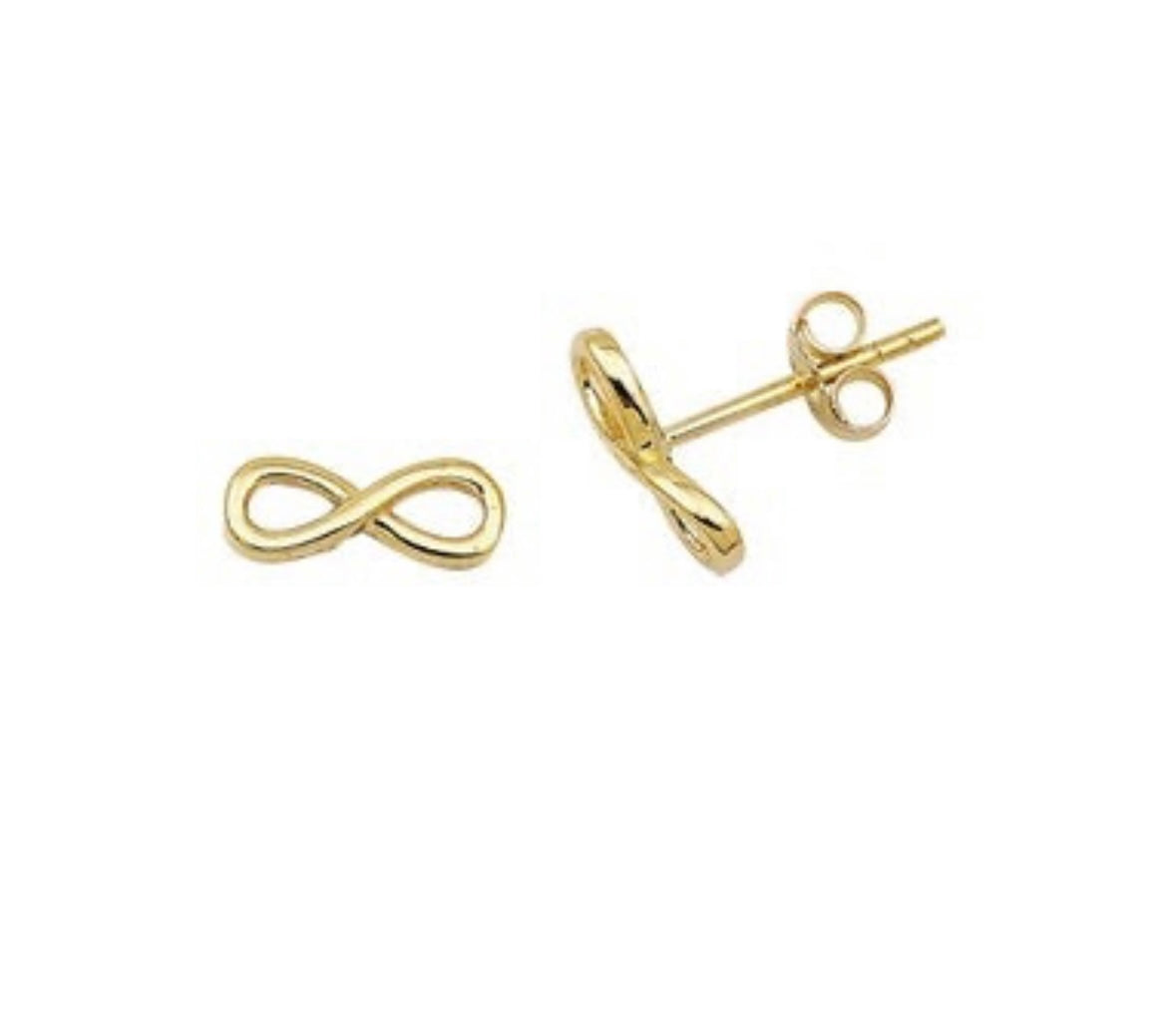 Gold Plated Over Sterling Silver Infinty Symbol Earring Earstuds - Byou Designs