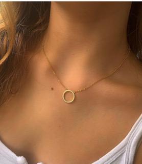 Circle Pendant Necklace Gold Plated with Cubic Zirconia