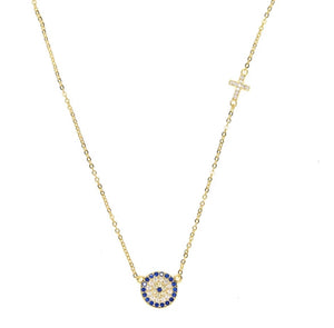 Gold Plated Evil Eye Cross Necklace Byou Designs