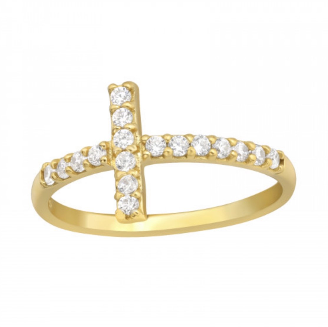 Gold Plated on Sterling Silver Cross Ring with Cubic zirconia