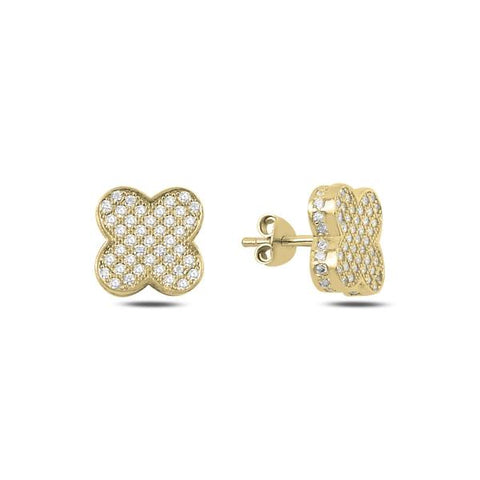 Gold Clover Stud Earrings with Cubic Zirconia Byou Designs