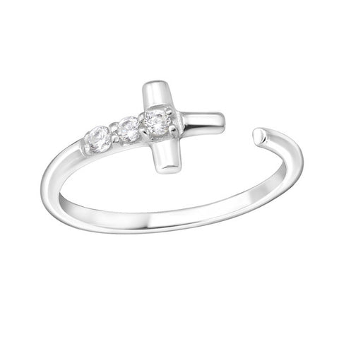 SILVER PETITE CROSS RING WITH CRYSTALS- Byou Designs
