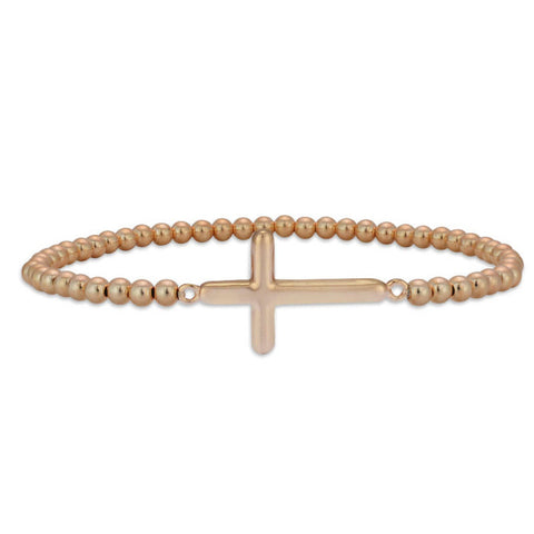 Rose Gold Cross Stretch Bracelet - Byou Designs