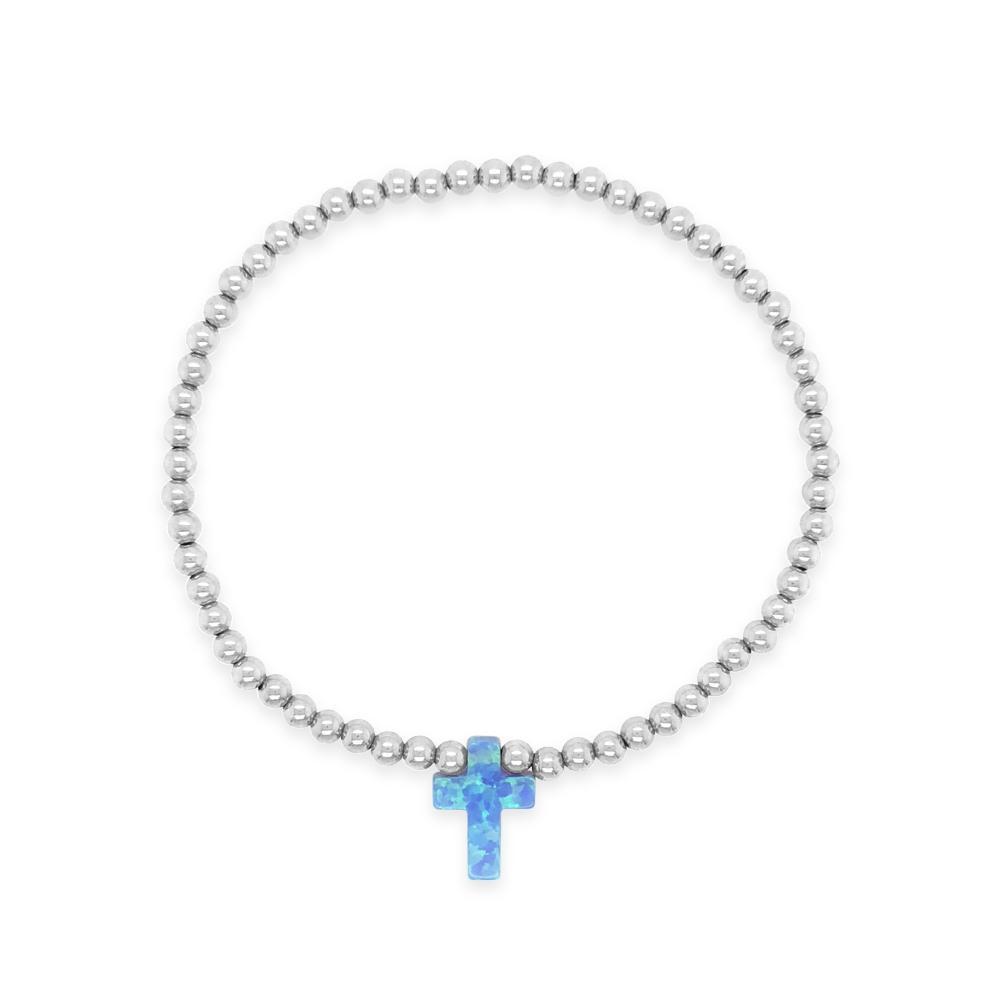 Blue Opal Cross Bracelet Sterling Silver - Byou Designs